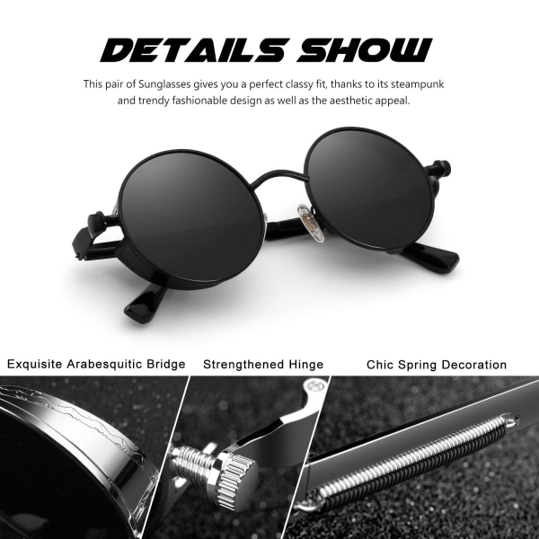 Polarized Sunglasses Round Retro Steampunk Metal Frame Goggles