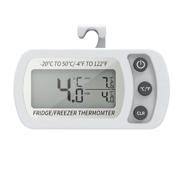Digital kyltermometer, vattentät frystermometer med krok, lättläst LCD-skärm, max/min inspelningsfunktion (vit)