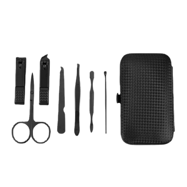 Professional 7 in 1 Black Stainless Steel Nail Clipper Set Manicure Pedicure Grooming Kit with Leather Case