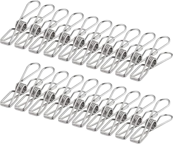 100 stk. klesklyper, 6 cm, klesklyper i rustfritt stål for klesvask, papirfiler, forsegling av snacks