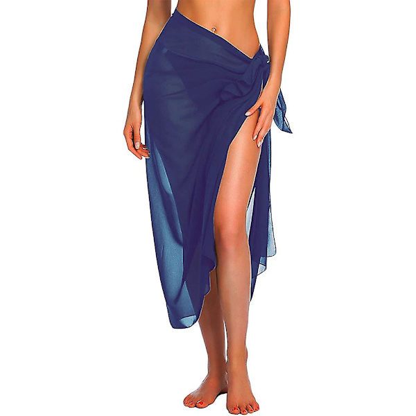 Naisten pitkä ja lyhyt sarong uimapukukangas kesäranta bikinit kääre läpikuultava lyhyt hame huivi uima-asukangas Navy-Long One Size