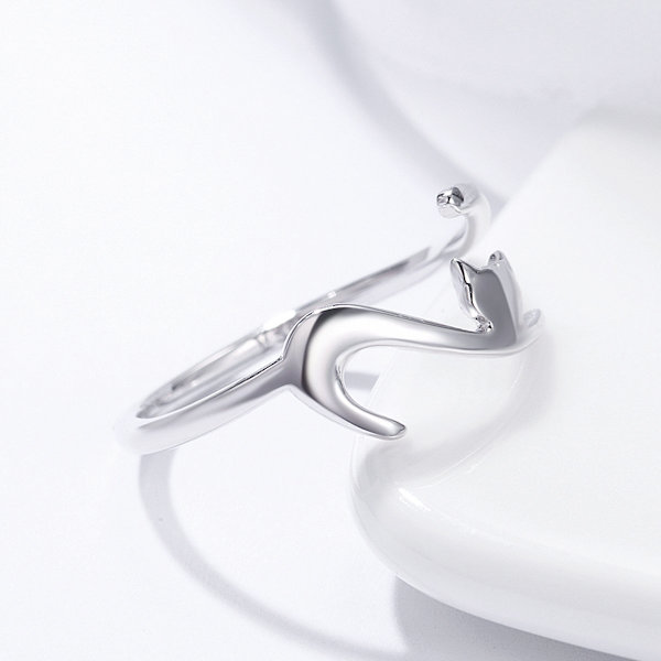 Justerbar Ring Katt Silver Enkel Knuckle Ring Mode Smycken Presenter för Kvinnor Flickor Present