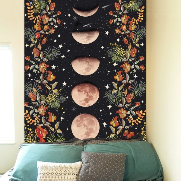 Moonlight Hageteppe, Blomsterrottingteppe Svart Bakgrunn Blomsterteppe hengende i rommet (130 cm x 150 cm)