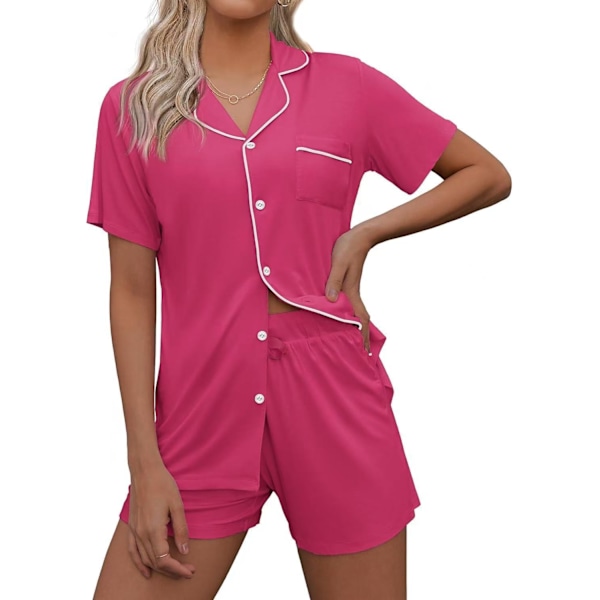 Cardigan Pyjamas Casual Kavaj Dam Hemmakläder Set Shorts Kortärmad Set XL Rose red