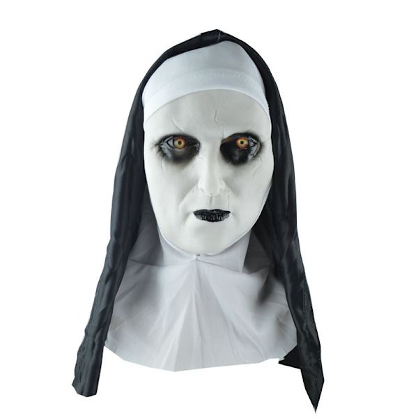 Halloween-koriste Pelottava Pelottava Naamio Grimaassi Nunna Naamio Huppu Temppu Pelottava Naamio Esitysrekvisiitta
