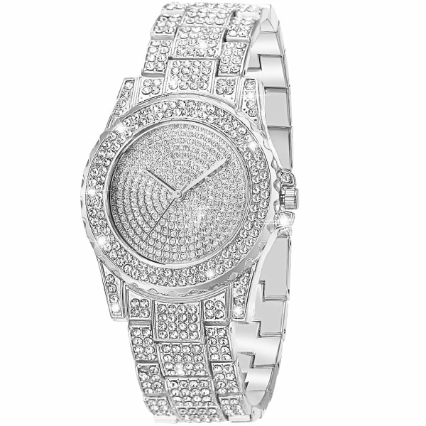 Lyxig watch kvartsurverk kristall watch i rostfritt stål
