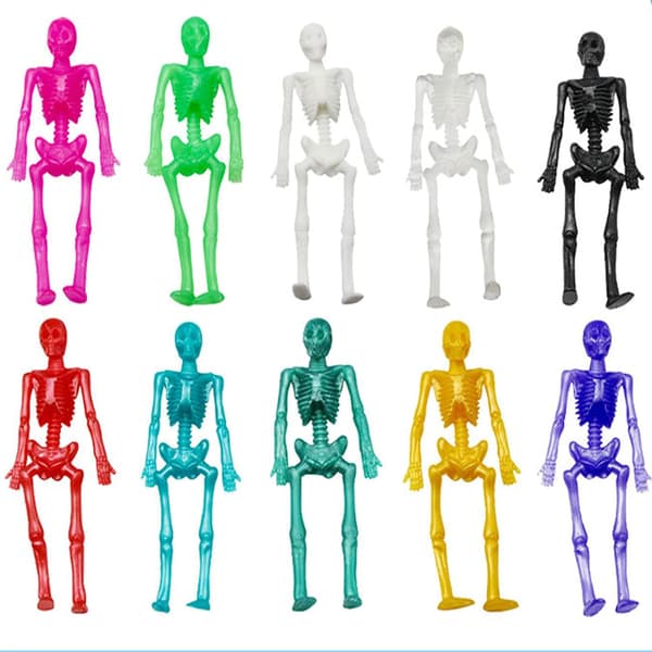 20 Elastiske Skelet-Legetøjsfigurer til Halloween-Fester - 10 Farver