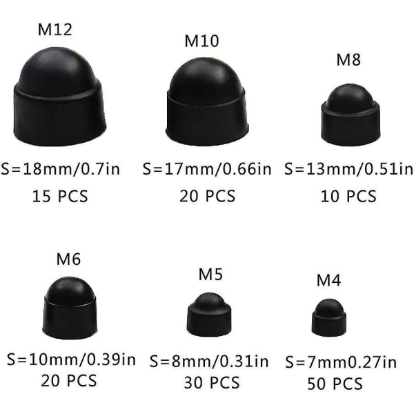 Hexagonformade Skruvskydd 145-pack Plastlockmuttrar, Bultmuttersskydd, Hexagonmuttersskydd, M4 M5 M6 M8 M10 M12, Med Förvaringslåda För Skruvar