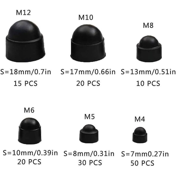 Sexkantiga skruvskydd 145 delar cap , bultmutterskydd, sexkantsmutterskydd, M4 M5 M6 M8 M10 M12, med förvaringslåda för skruvar