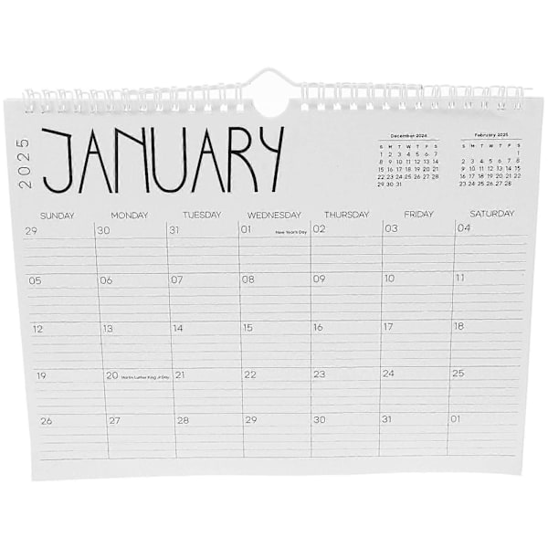 Väggkalender 2025 12-månadersplanerare Väggkalender 2025 Från Jan 2025 Till Dec 2025 Med Dubbelspiralbindning Och Hängkrok För Hemmakontor Skoldekor