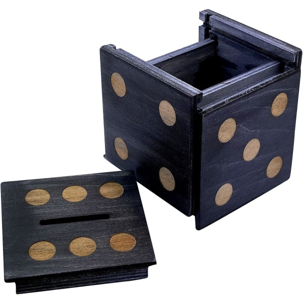 Puzzle Box Enigma Noppakuutio - Raha- ja lahjakotelo puisesta taikatemppulukolla ja piilotetulla lokerollla Säästöpossu Aivojumppapeli (Musta)