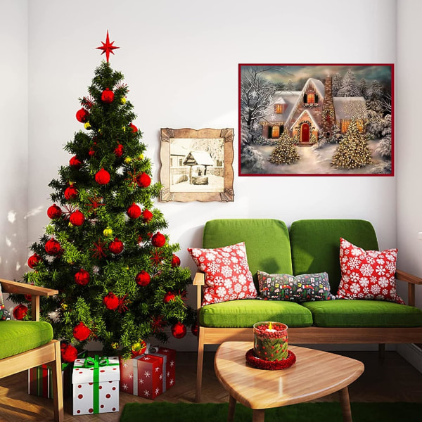 5D DIY Julediamanter Maleri Dekorasjon Gave Snøhus