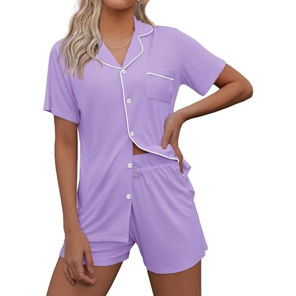 Cardigan Pyjamas Casual Kavaj Dam Hemmakläder Set Shorts Kortärmad Set L Light Purple