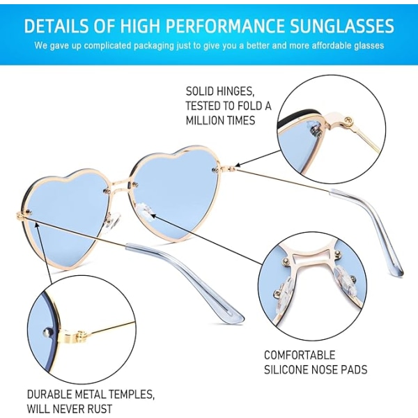 Hjerteform Solbriller Damemote Innfatningssolbriller UV401 Festbriller