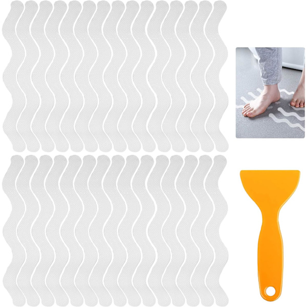 30 stk. Anti-slip Sikkerhedsmærker Bad, Transparent Bruse Anti-slip Bånd med Skraber, til Bad, Badekar, Trappetrin - S