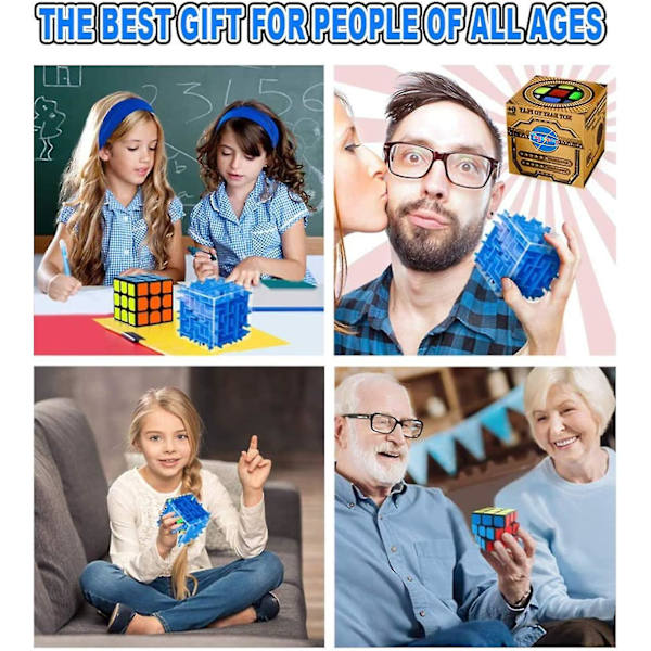 2-pakks Speed Cube og Magic Maze Puslespillboks 3x3 Sett, 3D Kuber Hjernepuslespill Bokser Leke for Barn Voksne Hjem Reise Skole Festgaver Hjernepuslere Edu
