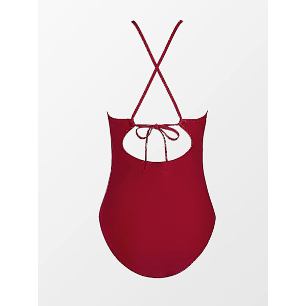 Dam badkläder i ett stycke med hög hals, strandkläder, rynkad magkontroll, baddräkt Wine Red XS