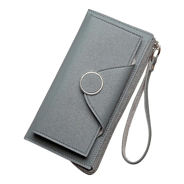 Händväska med dragkedja, stor kapacitet, lång plånbok för kvinnor, vikbar kortfodral, clutch, perfekt present Grey Blue