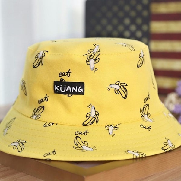 Sinknap Kvinnors Bananchips Dubbelsidig Vikbar Fiskare Solhatt Utomhus Hinkhatt Yellow