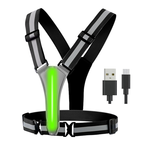USB-laddningsbar LED-reflekterande väst för löpning, cykling, promenader och motorcykel Black