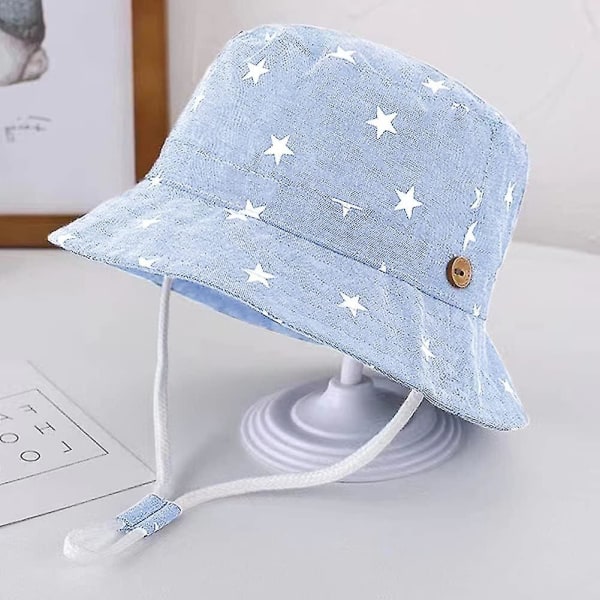 Børnebøttehat Justerbar solhatte Åndbar strandhat til drenge Girls_ll Star Light Blue 12-24 Months