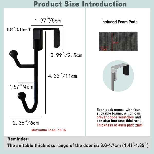 2-pack Dörrkrokar, Slitstark Metall Dubbelhängare för Kläder, Hattar, Rockar, Handdukar