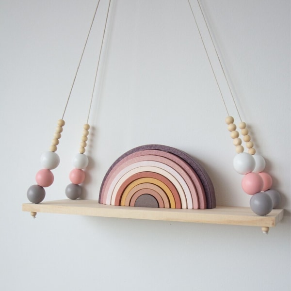 Nordic Wooden Beads Oppbevaring Hylle Veggheng Baby Nursery Barnerom Artic Decor