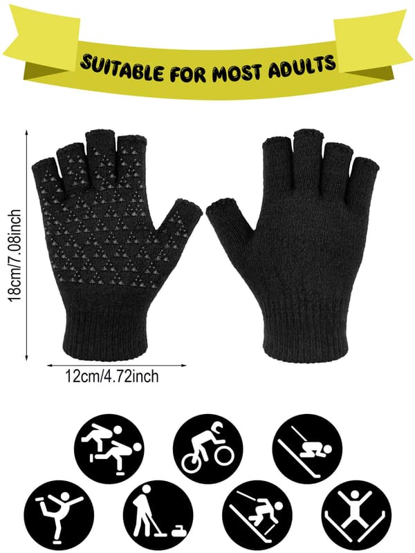 Unisex Vinterhalvfinger Stickade Vantar Elastiska Halksäkra Vintervarma Stickade Fingerlösa Vantar