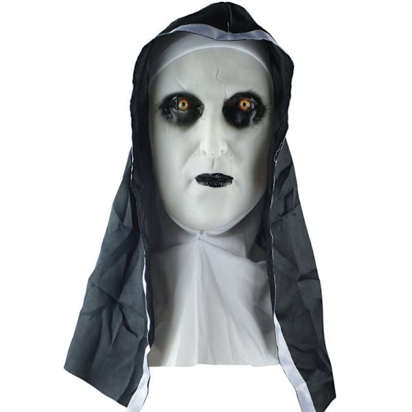 Halloween-koriste Pelottava Pelottava Naamio Grimaassi Nunna Naamio Huppu Temppu Pelottava Naamio Esitysrekvisiitta