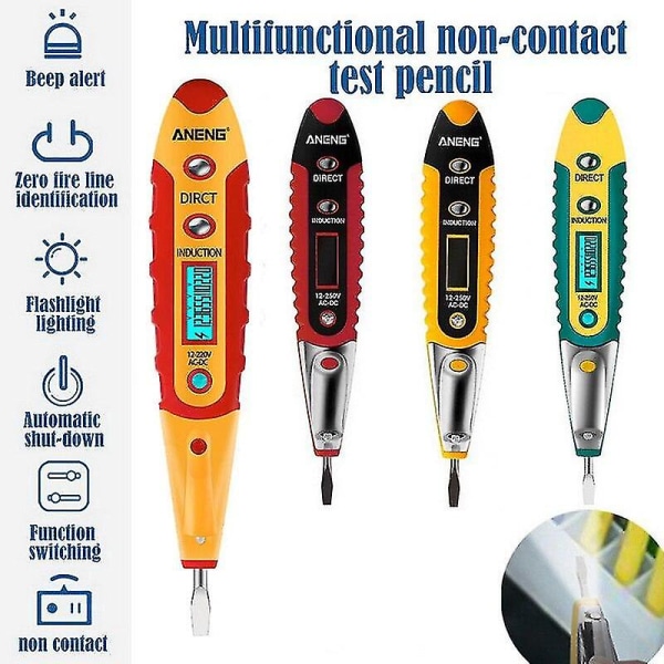 Digital testblyant Ac Dc Tester Elektrisk LCD-skærm Spændingsdetektor Testpen Intelligent induktionskredsløbsdetektion Yellow no battery