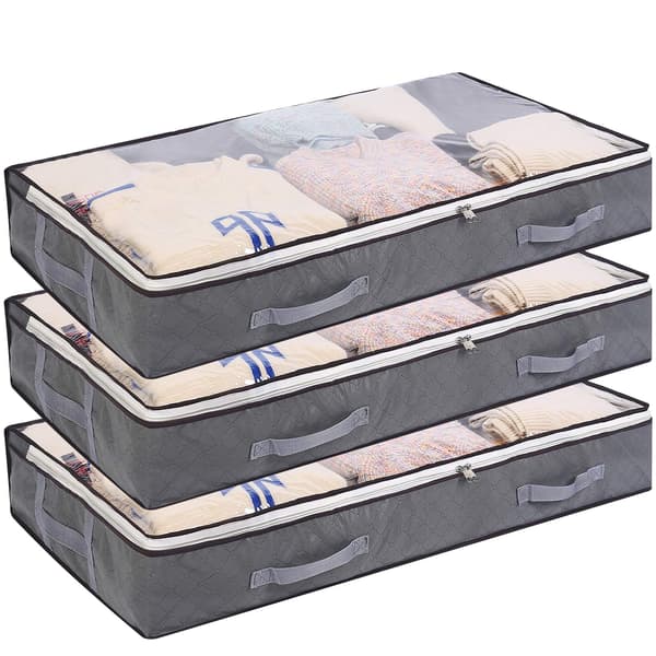 3-pack Underbed Förvaringsväskor 75L Vikbara Klädväskor Stor Kapacitet Behållare med Klar Fönster Förstärkta Handtag Blixtlås Organizer Ej-vävd