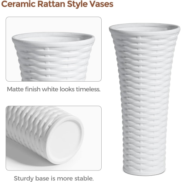 Hvid Keramisk Blomster Vase Sæt af 3, Dekorativ Ornament Vase Velegnet til at Støtte Planter Hjem Kontor Soveværelse Dekoration Ideel Gave og Samling