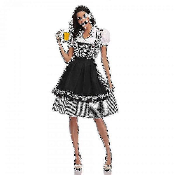 Høj kvalitet traditionel tysk ternet Dirndl kjole Oktoberfest kostume outfit til voksne kvinder Halloween fancy fest Style1 Green XS