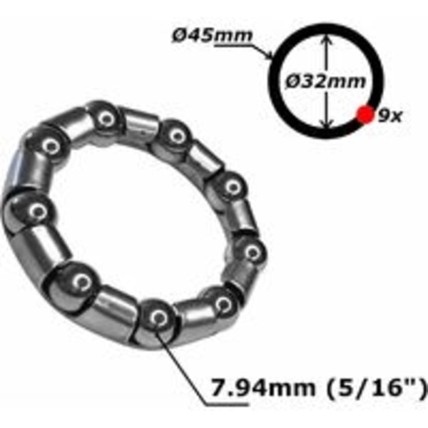 2x Stål Sykkelkuleburlager 32mm 45mm 9 Kuler 7.94mm Universal DIY Sykkelkranksett