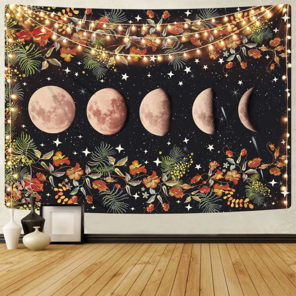 Moonlight Hageteppe, Blomsterrottingteppe Svart Bakgrunn Blomsterteppe hengende i rommet (130 cm x 150 cm)