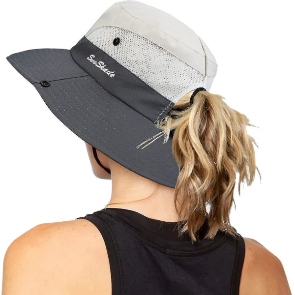 Kvinders udendørs UV-beskyttelse Foldbare solhatte, mesh bredskygget strandfiskehat Beige grey