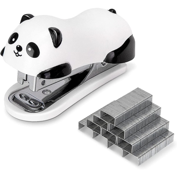 Mini Sød Panda Skrivebords Hæftemaskine, Kontor Hæftemaskine, 12 Ark Kapacitet, Inkluderer Indbygget Hæfteklammefjernere & 1000 stk. Nr. 10 Hæfteklammer