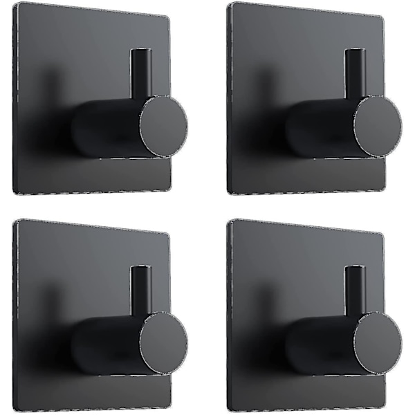 Självhäftande krokar, svarta rostfria självhäftande handdukskrokar, 4-pack