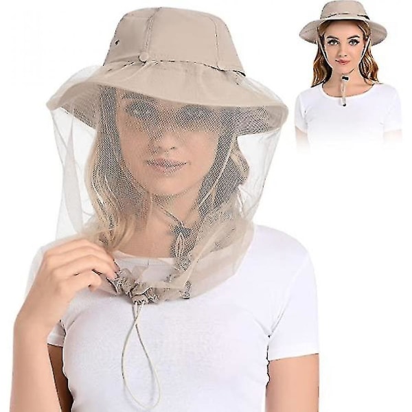 Myggenet Hat - Bug Cap Upf 50+ Solbeskyttelse med skjult net til biavl Vandring Mænd & Kvinder Yav kgD TEW Khaki
