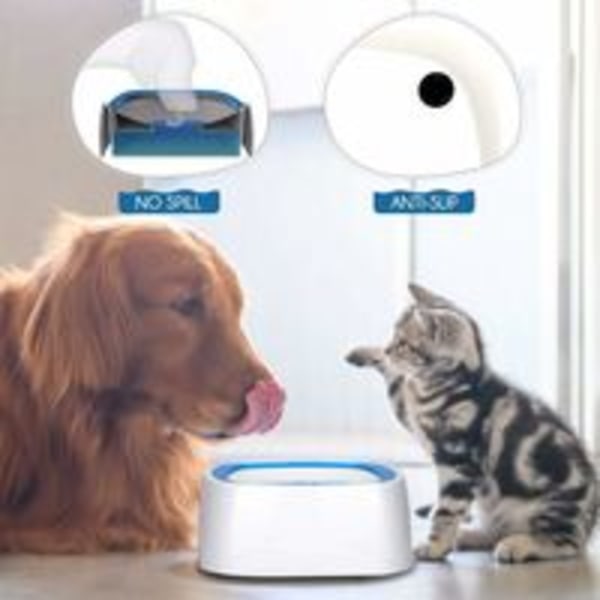 1,5 l ikke-vådende mund kæledyrsvandskål Blå køretøjsbåret vandskål til katte og hunde foderautomat med plastskål Hundevandskål Overløbssikker skål