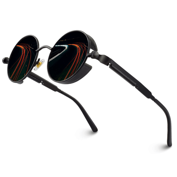 Polariserade solglasögon runda retro Steampunk-glasögon i metallram