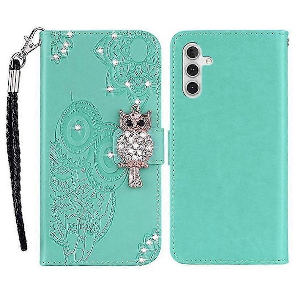 Til Samsung Galaxy A15 4G Etui Rhinestone Dekor Læder Stand Mobiltelefon Wallet Cover Cyan