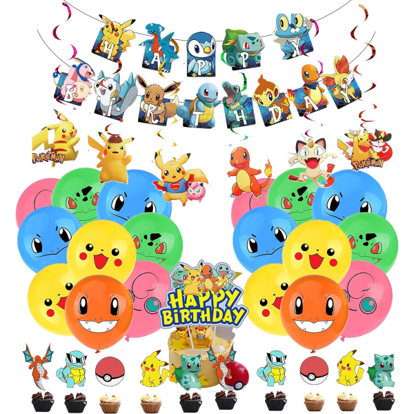 Syntymäpäivä Deco Pikachu Ilmapallot Happy Birthday Banner Ilmapallot Kakkukoristeet