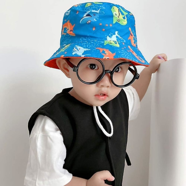 Barnhatt Justerbar Solhatt Andningsbar Strandhatt För Pojkar Flickor_ll Light Blue Shark 2 Years
