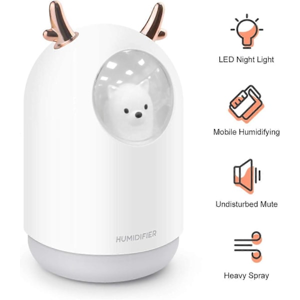 Luftfuktare, PTN 300ml Mini USB Luftfuktare Ultraljud Tyst Luftfuktare, USB Desktop Luftfuktare Vattenlös Automatisk Avstängning för