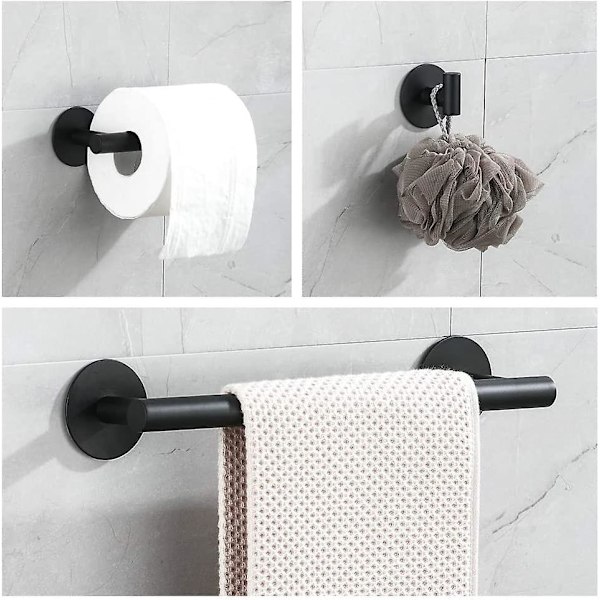 Mattamusta 30 cm kylpyhuoneen pyyhekuivain telineellä wc-paperille ja koukkulla, liimautuva ilman porausta kylpyhuoneen tarvikkeet, 3 osaa