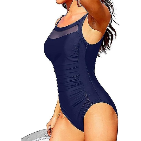 Dam One Piece Mesh Baddräkt Vintage Magkontroll Baddräkt Navy XL