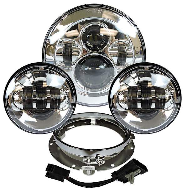 7 tum LED-strålkastare + 4,5 tum dimljus med 7\" fästningsring för Harley Touring Electra Glide Road King Street Glide Bracket Chrome