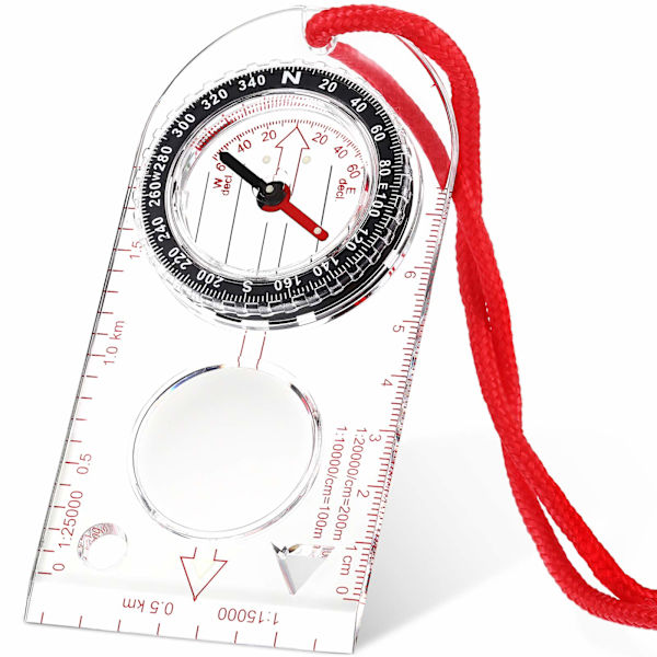 Navigasjon Kompass Orienteringskompass Vandringskompass med Justerbar Deklinasjon for Ekspedisjon Kartlesing, Orientering, Overlevelse (11,5 x 5,5 cm)