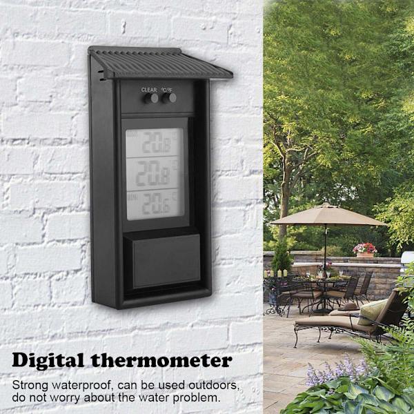 Digitalt termometer for innendørs og utendørs, vanntett trådløst veggmontert utendørstermometer, -20 til +50 °C, svart